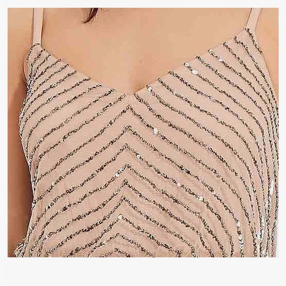 NWT Adrianna Papell Size 16W Taupe & Pink sequin beaded flapper Cocktail Dress - Picture 5 of 13
